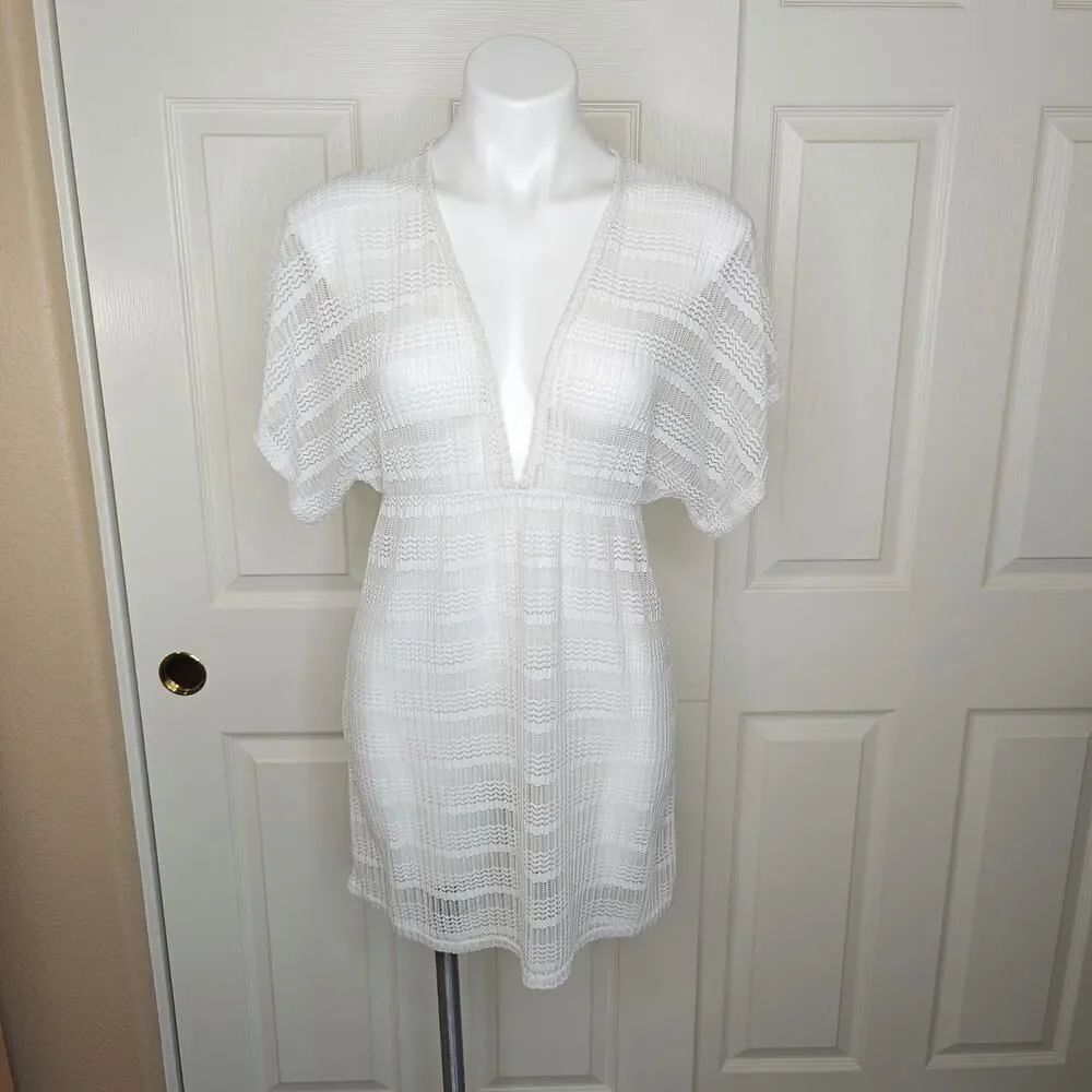 Jordan Taylor chevron V-neck textured tunic swim coverup sz S NWT